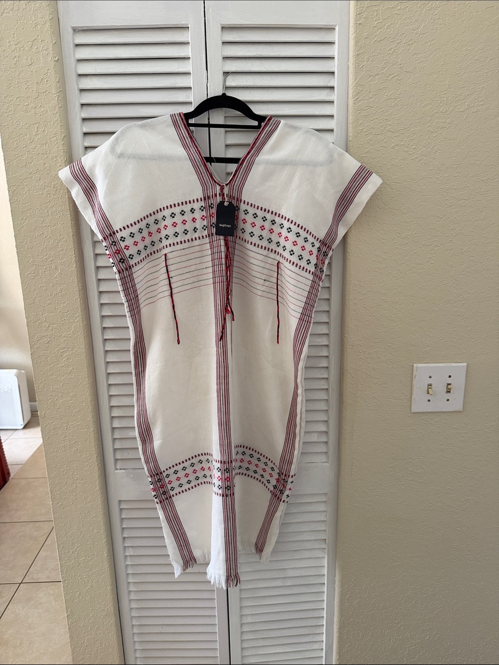 Hat Attack Cream Tunic with Red and Black Embroidery beach dress